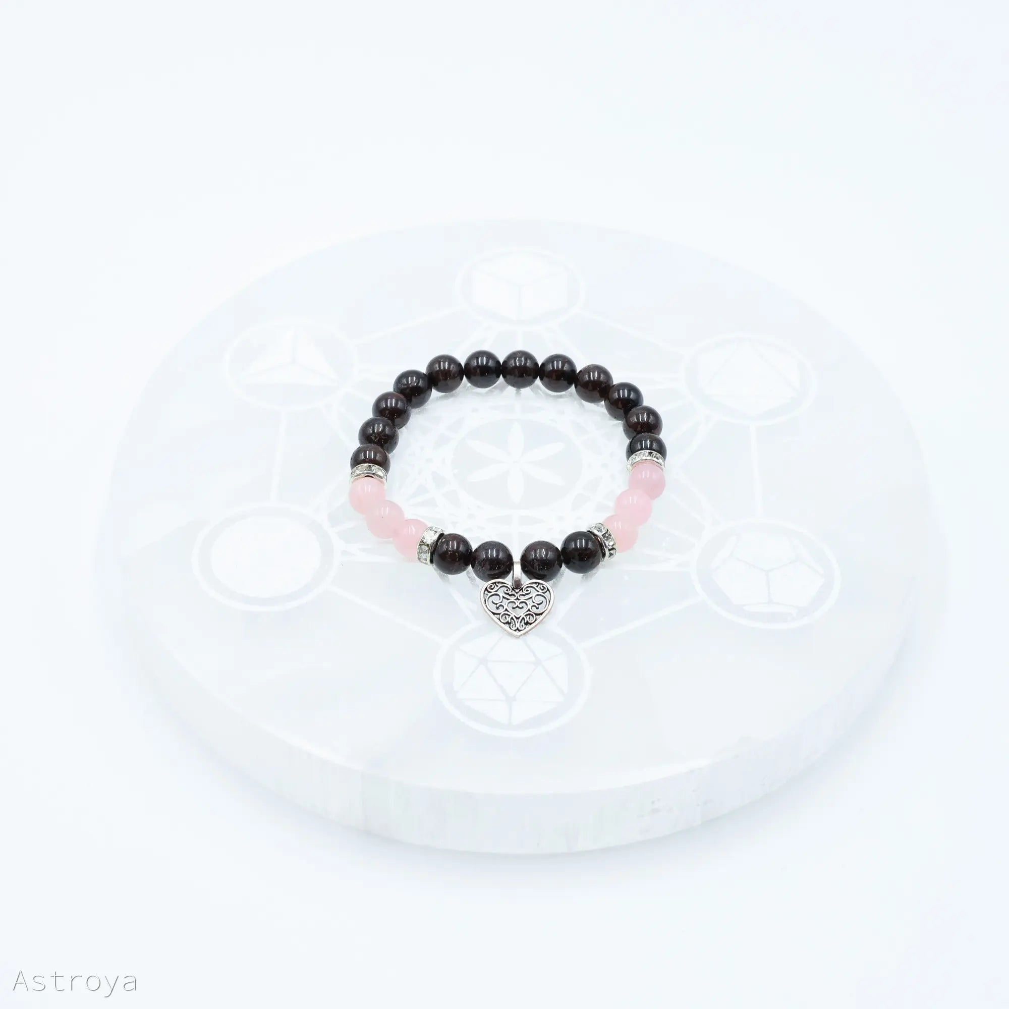 Bracelet Grenat - Quartz Rose | charm Coeur