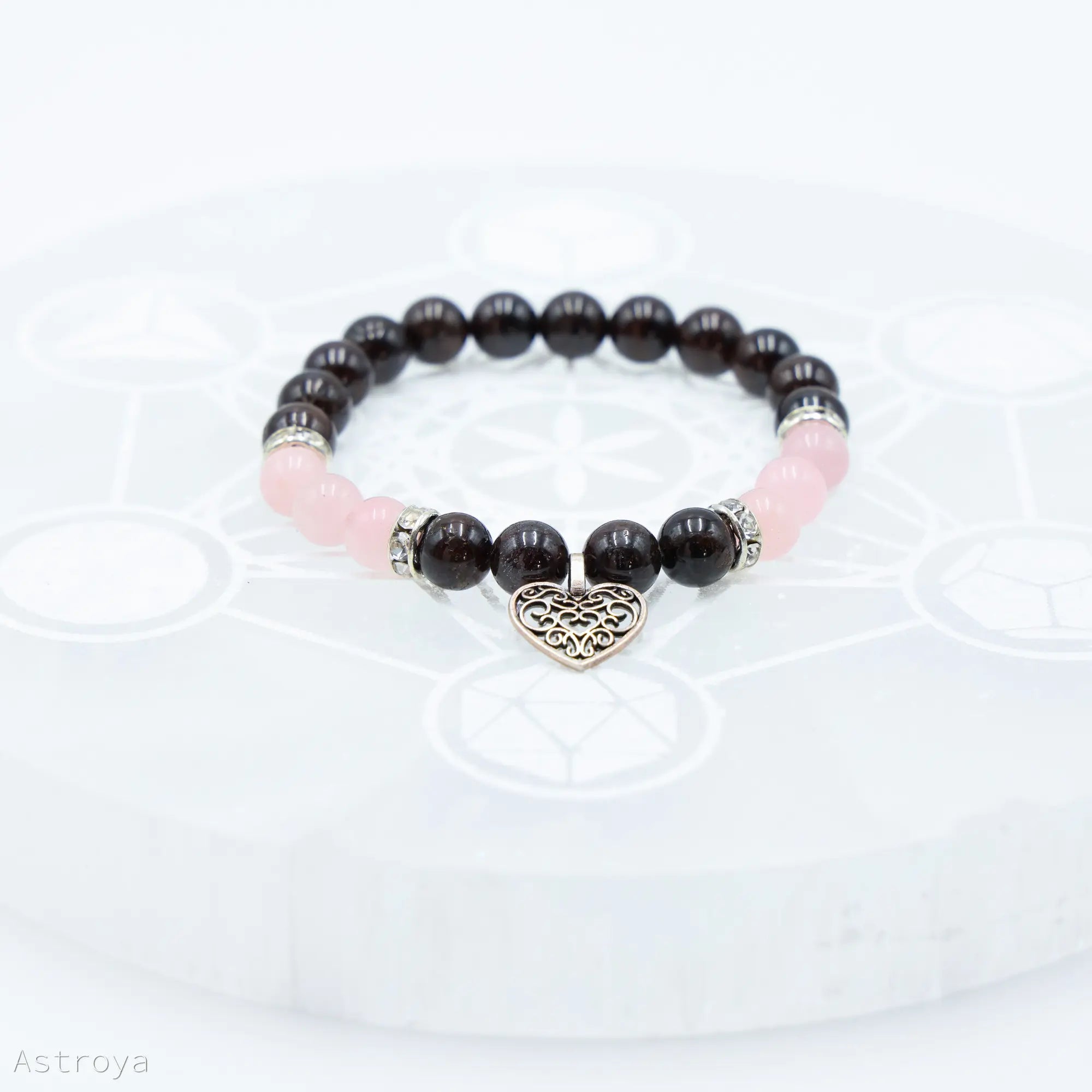 Bracelet Grenat - Quartz Rose | charm Coeur
