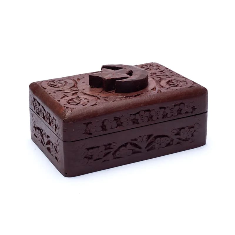 Boite à tarot ou bijoux étoile et lune bois sculpté