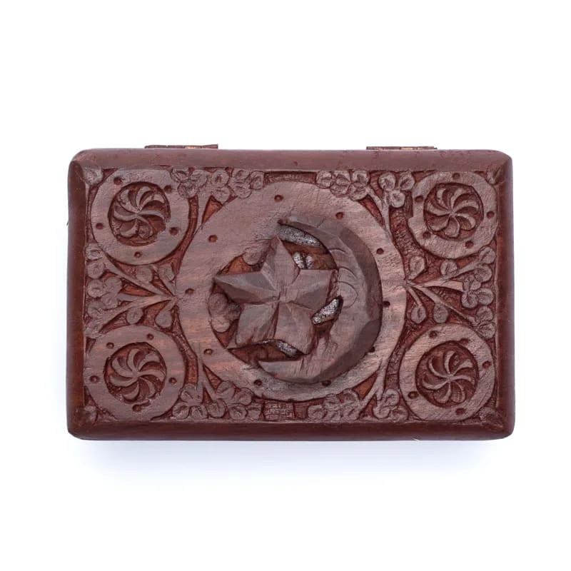 Boite à tarot ou bijoux étoile et lune bois sculpté