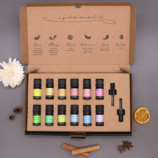 Assortiment d’huiles essentielles en présentation cadeau premium
