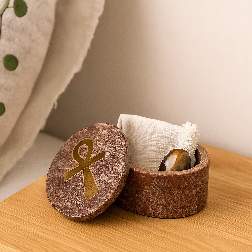 Boite symbole Ankh ovale en pierre à savon