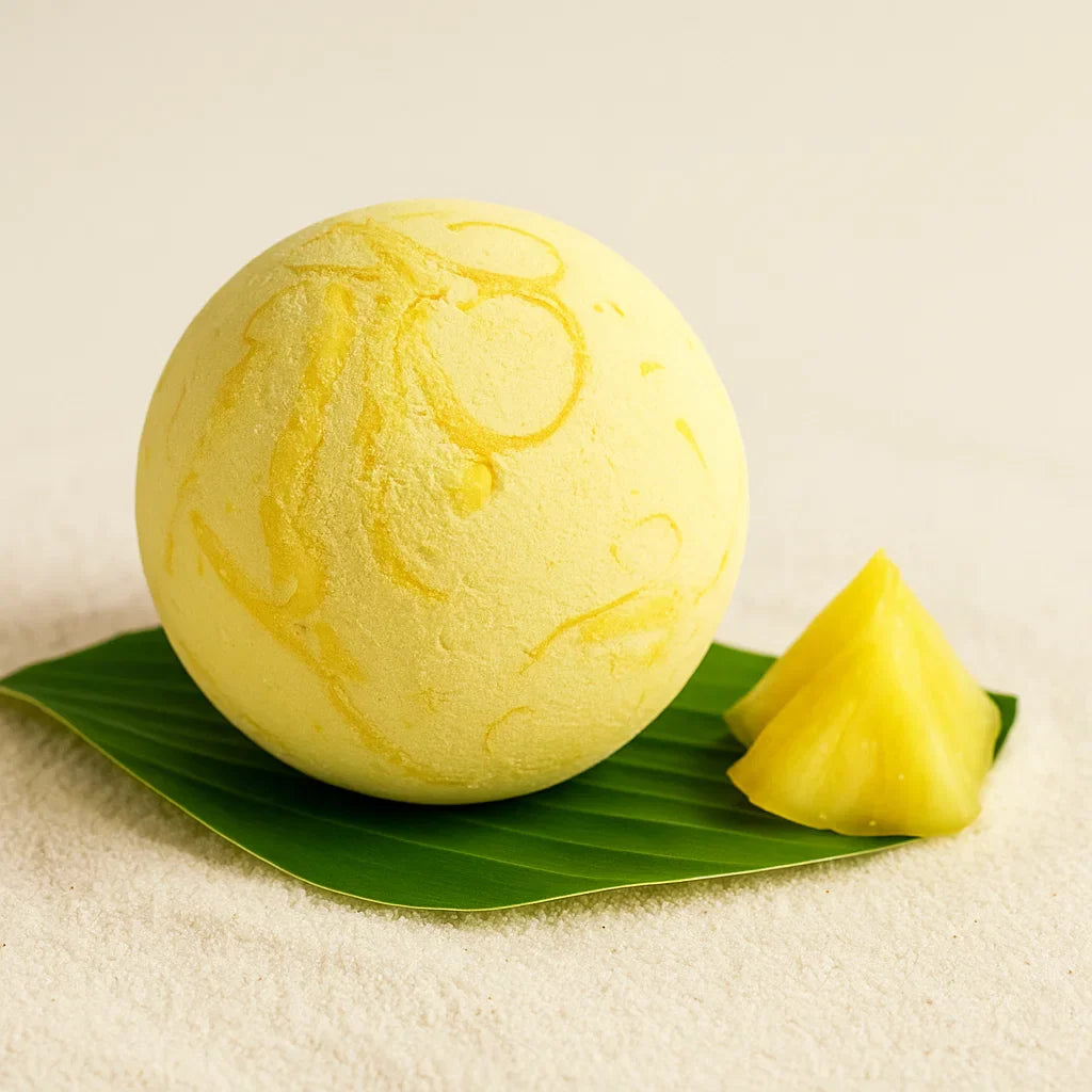 Bombe de bain ananas au karité, senteur exotique et soin hydratant pour moment détente