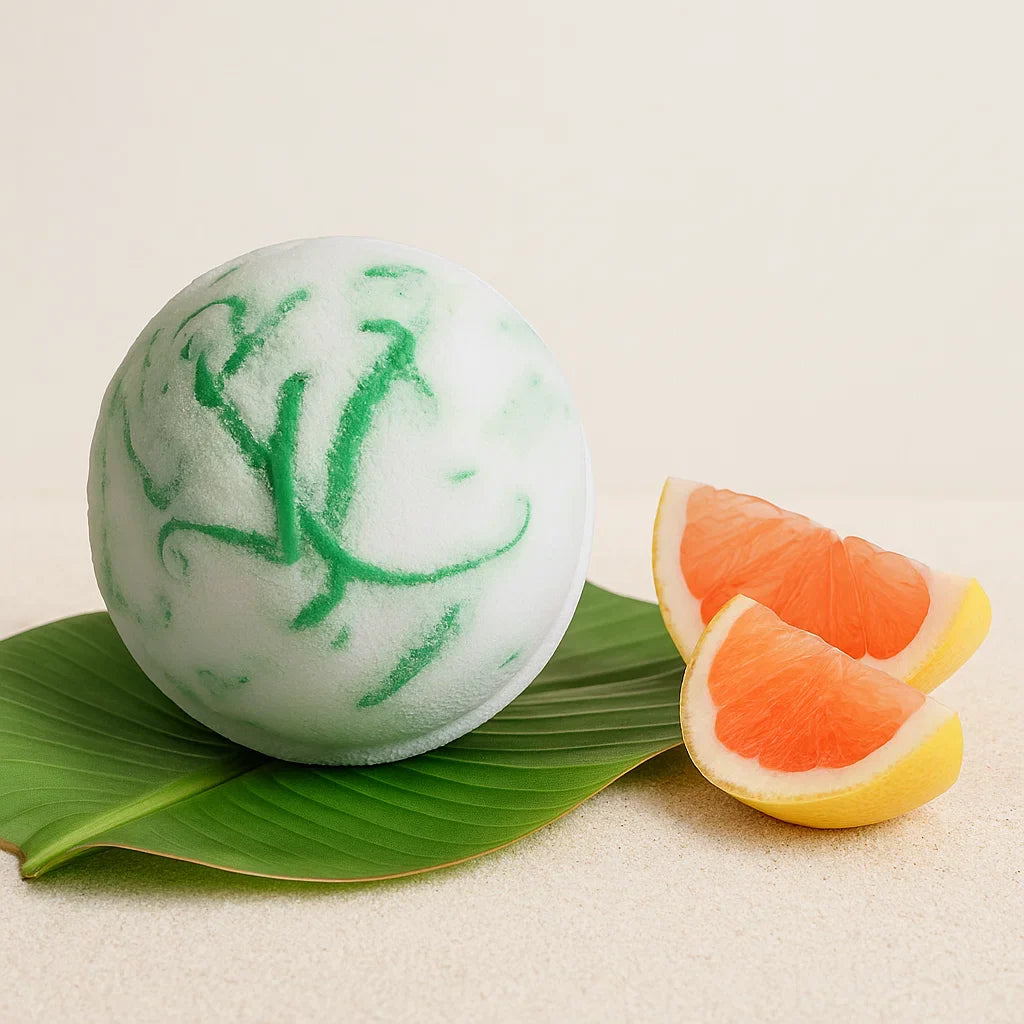 Bombe de bain au karité parfum pomelo, soin bain fruité et rafraîchissant du coffret Paradis Tropical