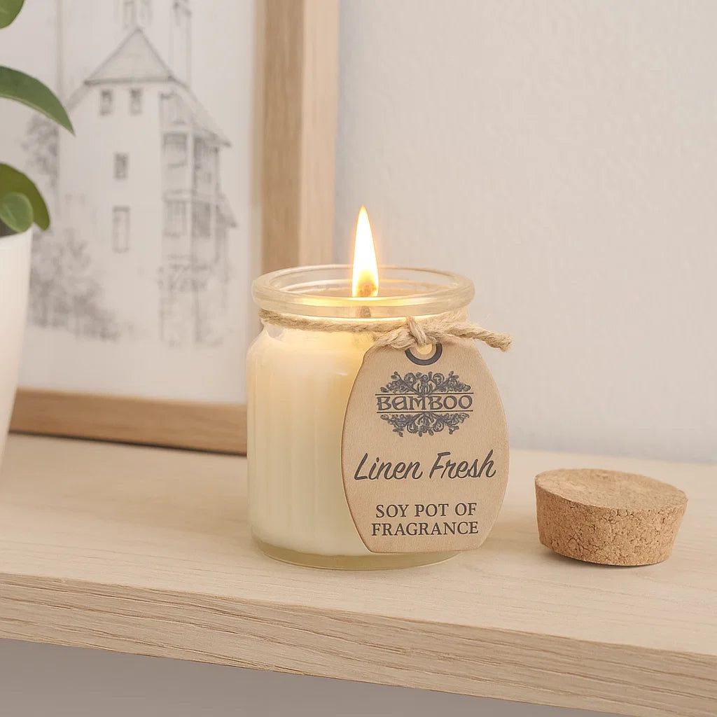 Bougie parfumee linge frais en cire de soja – ambiance maison propre et apaisante