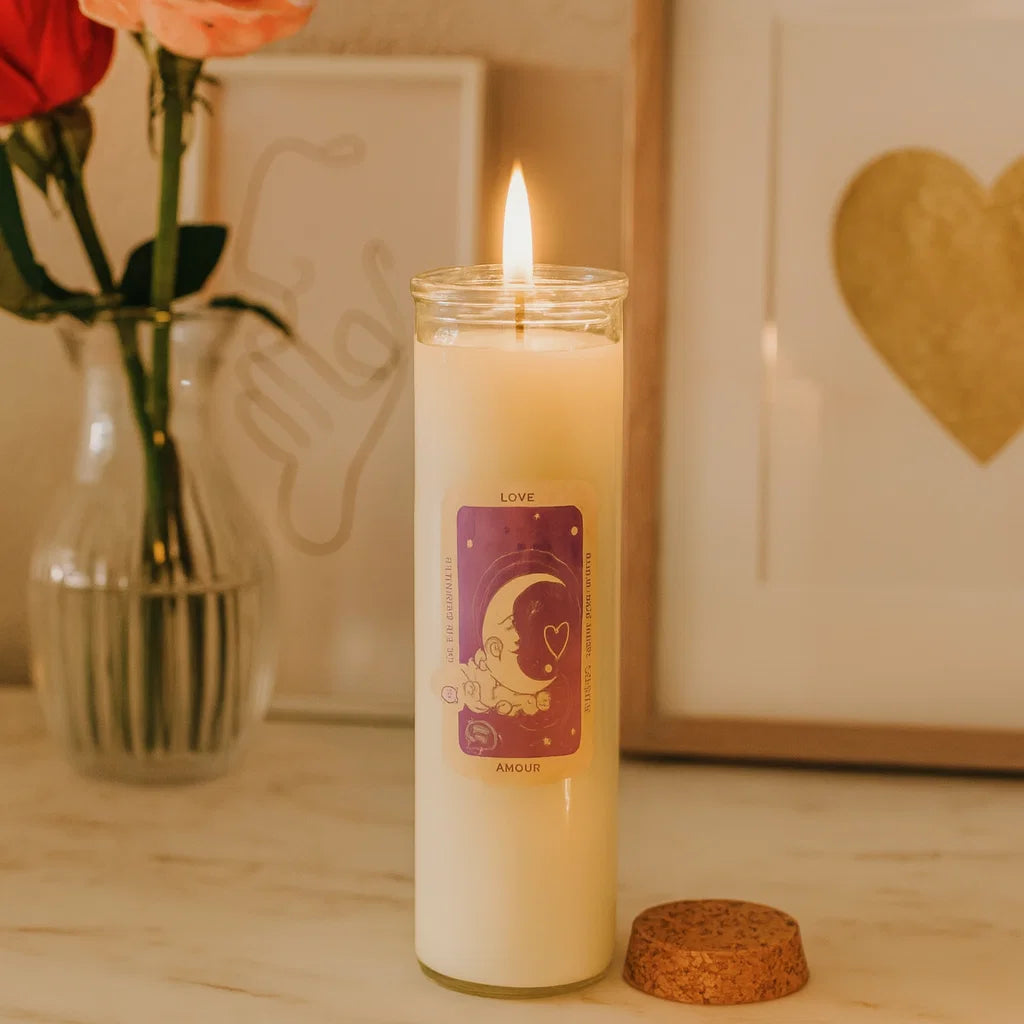 Bougie magique Amour avec pierres naturelles – attirer l’amour et renforcer l’énergie affective