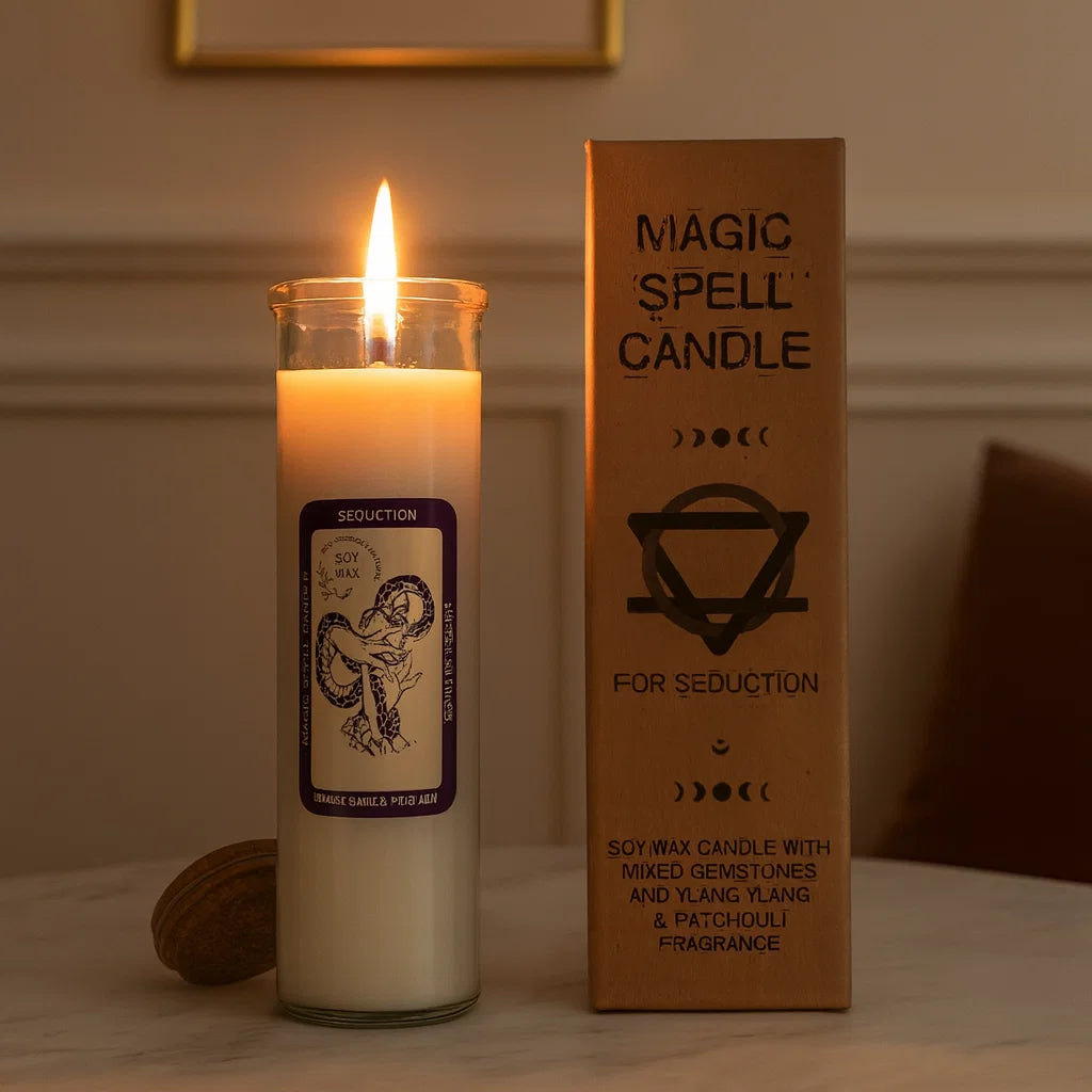 Bougie magique Séduction avec pierres naturelles – attirer charme, magnétisme et confiance en soi