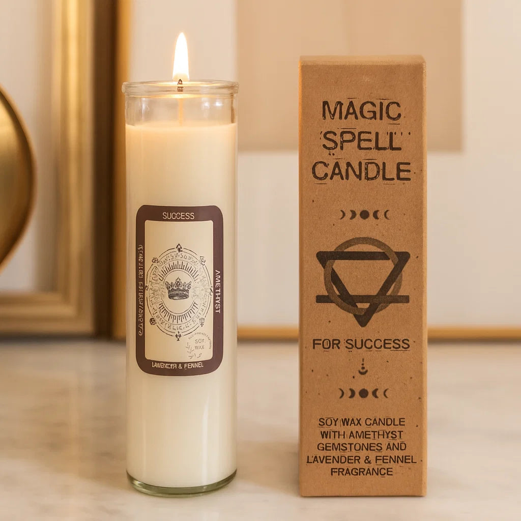Bougie magique Succès avec pierres naturelles – attirer réussite, motivation et accomplissement