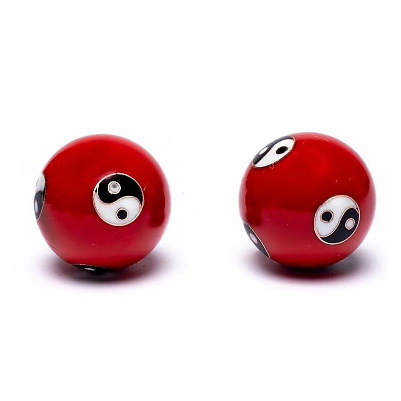 Boules de santé Qi Gong Yin et Yang rouges de 3.5 cm pour méditation et relaxation