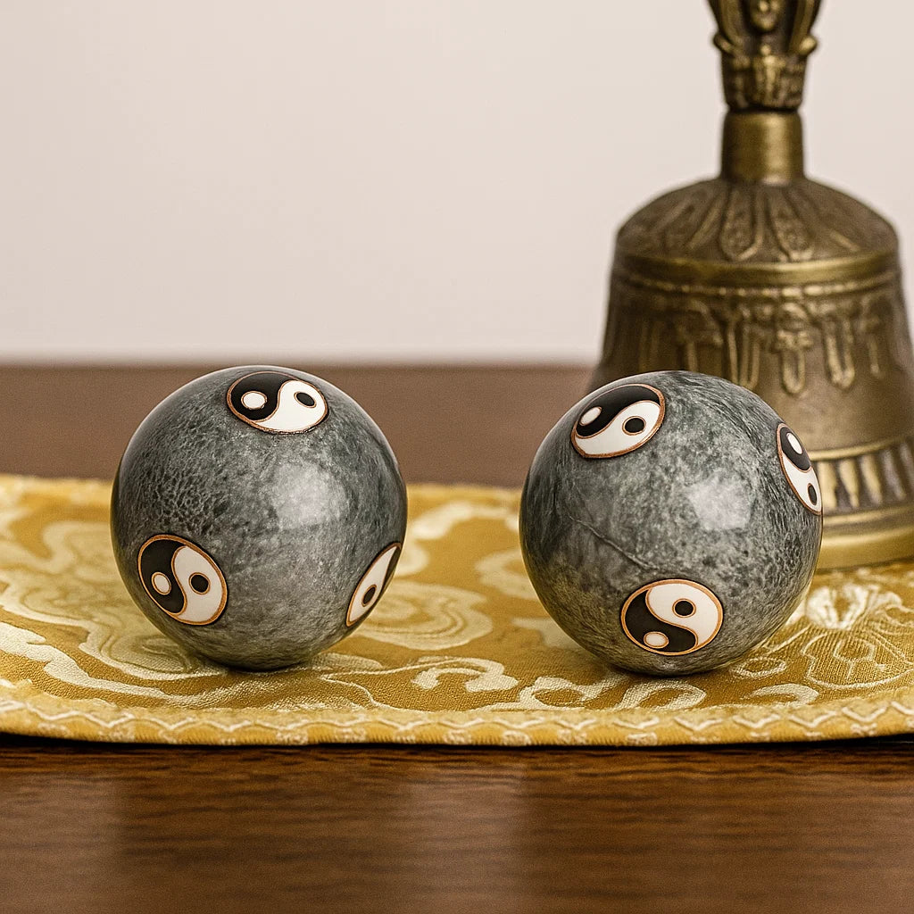 Boules de santé Qi Gong Yin et Yang Tai Chi gris - 4 cm
