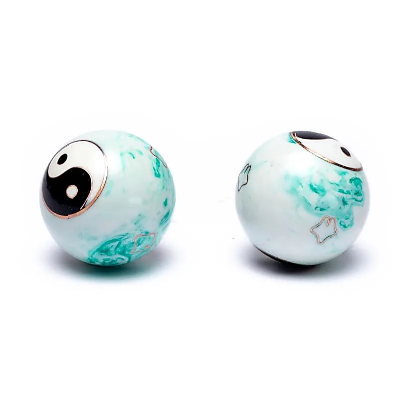 Boules de santé Qi Gong Yin et Yang vert marbré de 4 cm pour relaxation et méditation