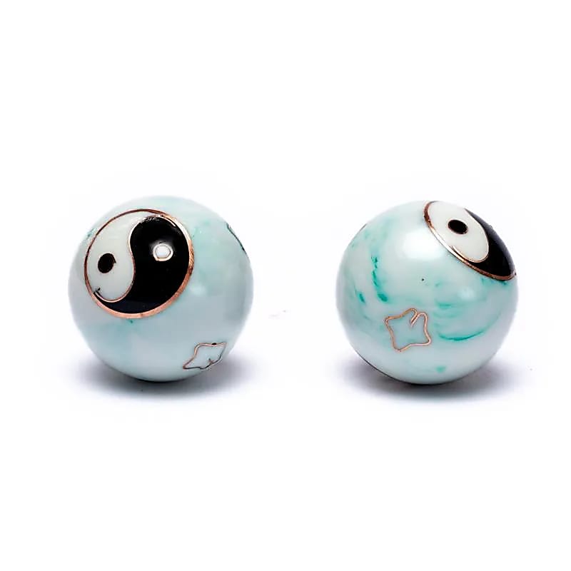 Boules de santé Qi Gong Yin et Yang marbré vert de 3,5 cm pour relaxation et méditation