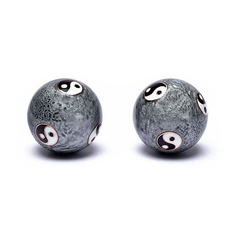 Boules de santé Qi Gong Yin et Yang gris 4 cm pour méditation et Tai Chi