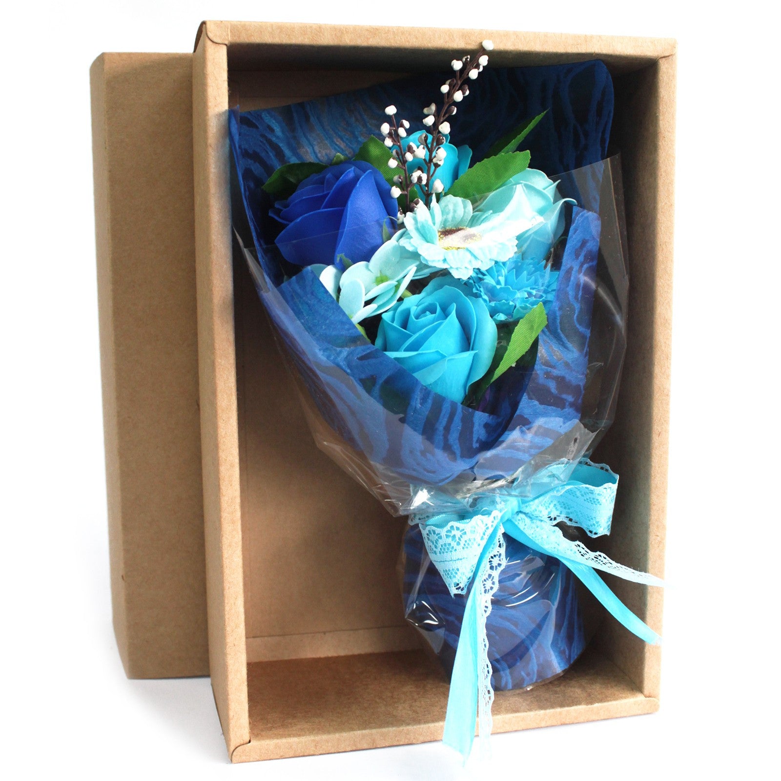 Bouquet de Fleurs de savon Bleu, dans son coffret