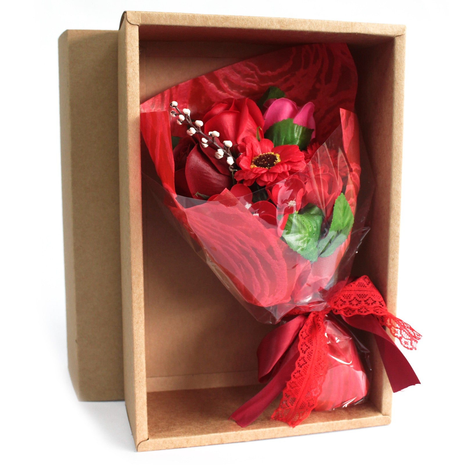 Bouquet de Fleurs de savon Rouge dans son coffret