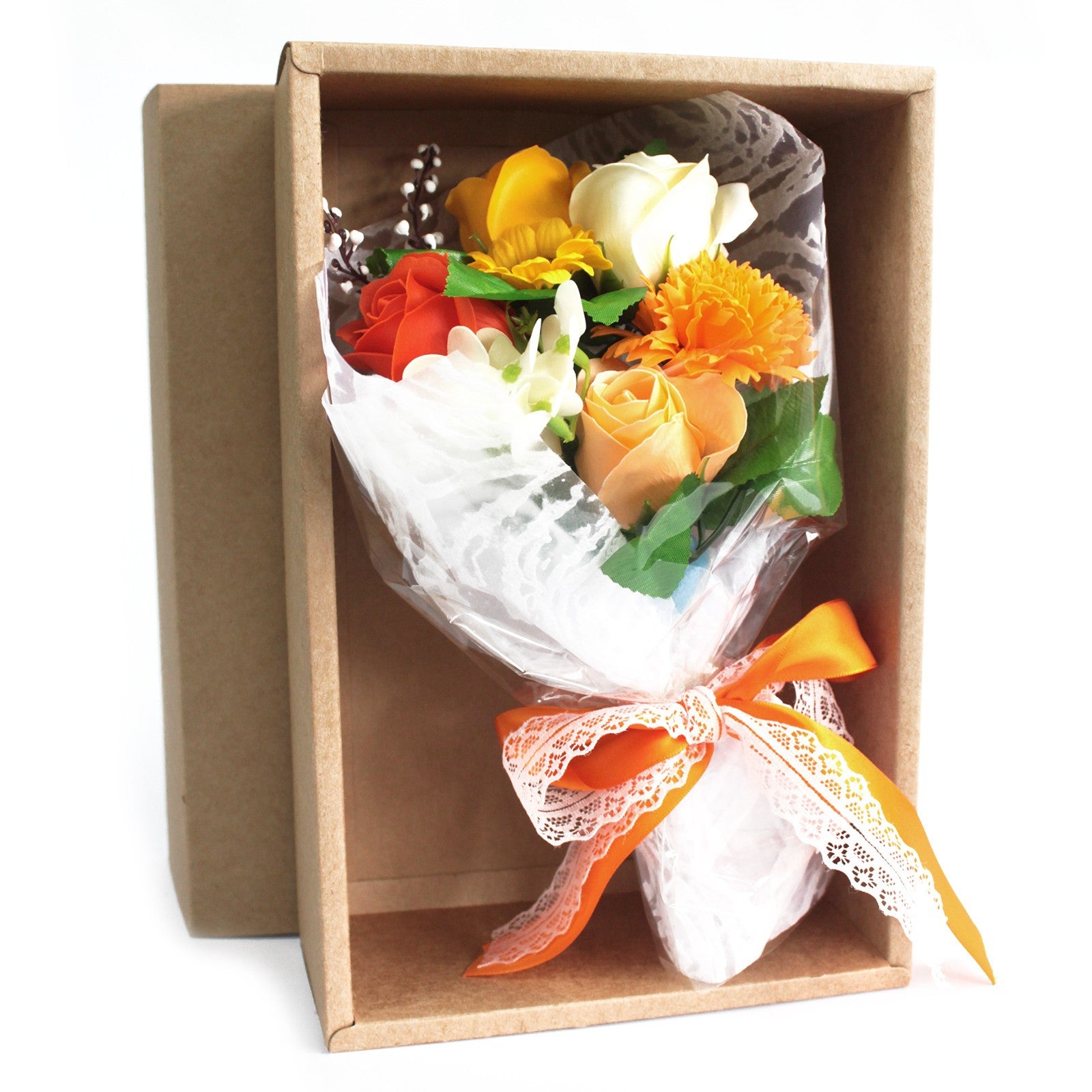 Bouquet de Fleurs de savon Orange dans son coffret