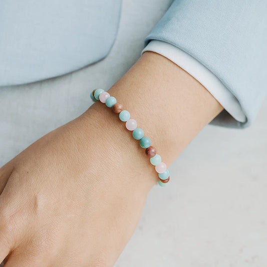 Bracelet Aigue-Marine / Quartz rose / Amazonite / Thulite - perles de 6 mm