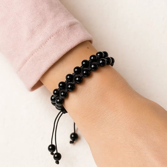 Bracelet Agate noire double rang