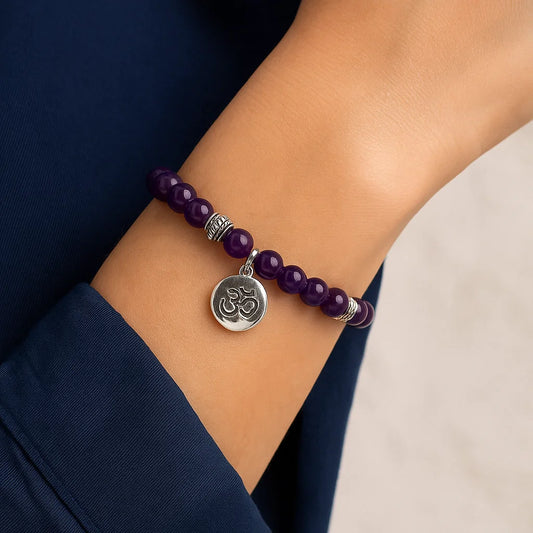 Bracelet Améthyste 21 perles | charm Om