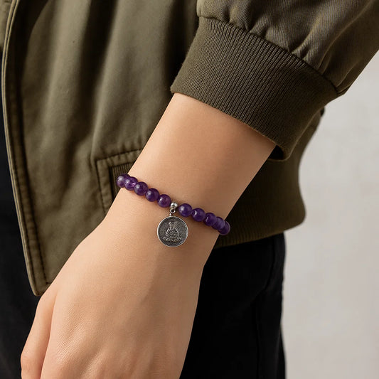 Bracelet Bouddha Améthyste 21 perles | charm Bouddha