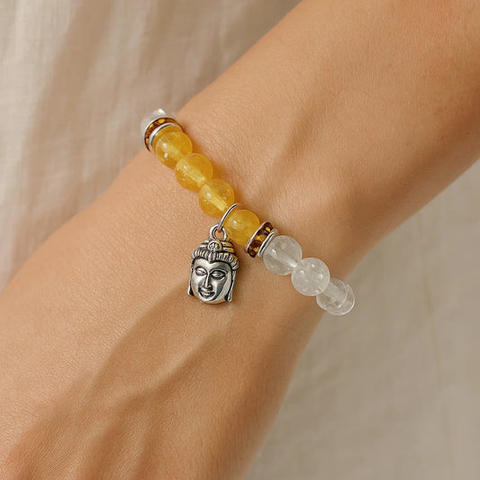 Bracelet Citrine - Cristal de Roche | charm Bouddha