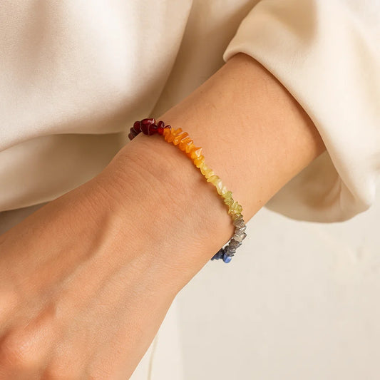 Bracelet 7 chakras en chips de pierres