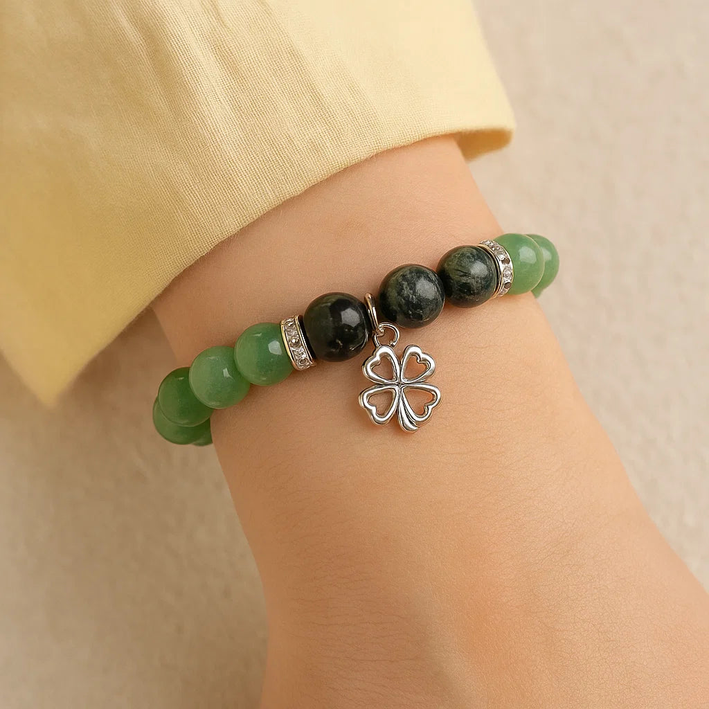 Bracelet Jaspe Kambaba - Aventurine Verte | charm Trèfle
