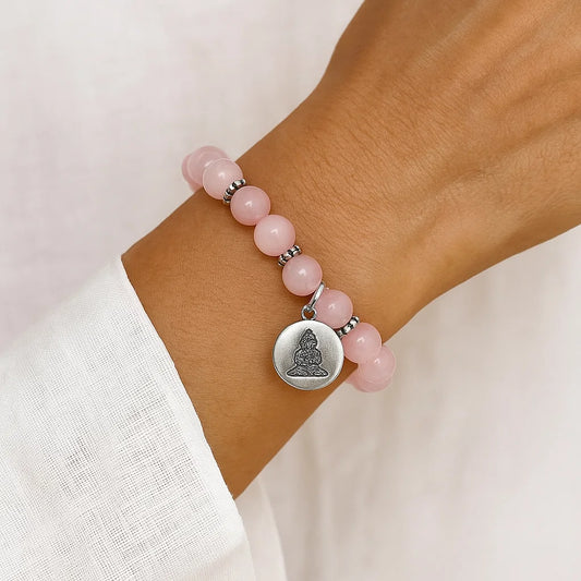 Bracelet Quartz Rose 21 perles | charm Bouddha