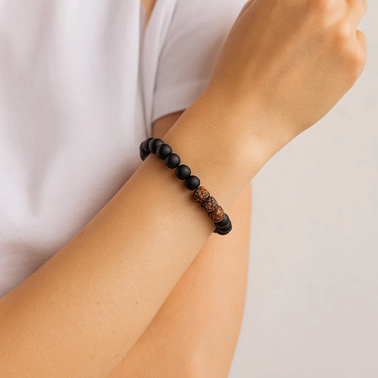 Bracelet Rudraksha et Onyx Noir