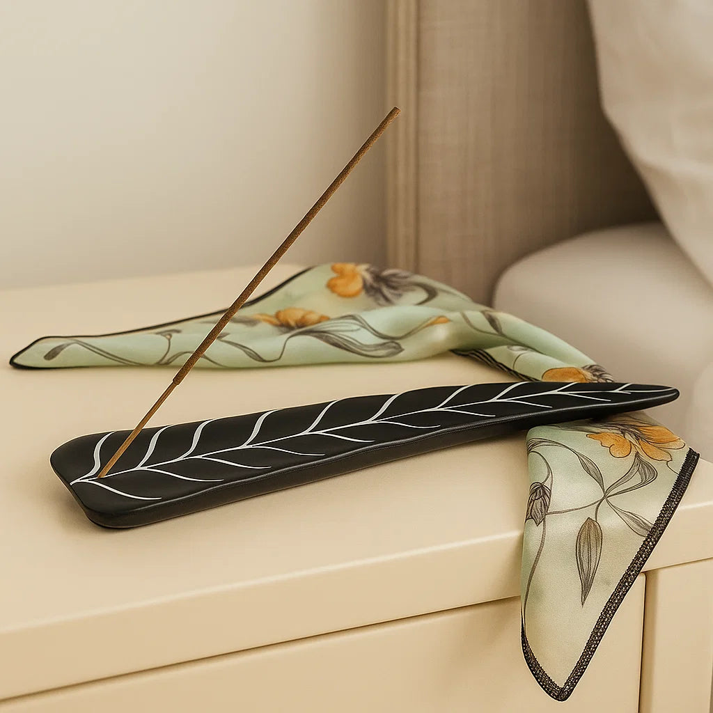 Brûleur encens bâton en stéatite - Feuille