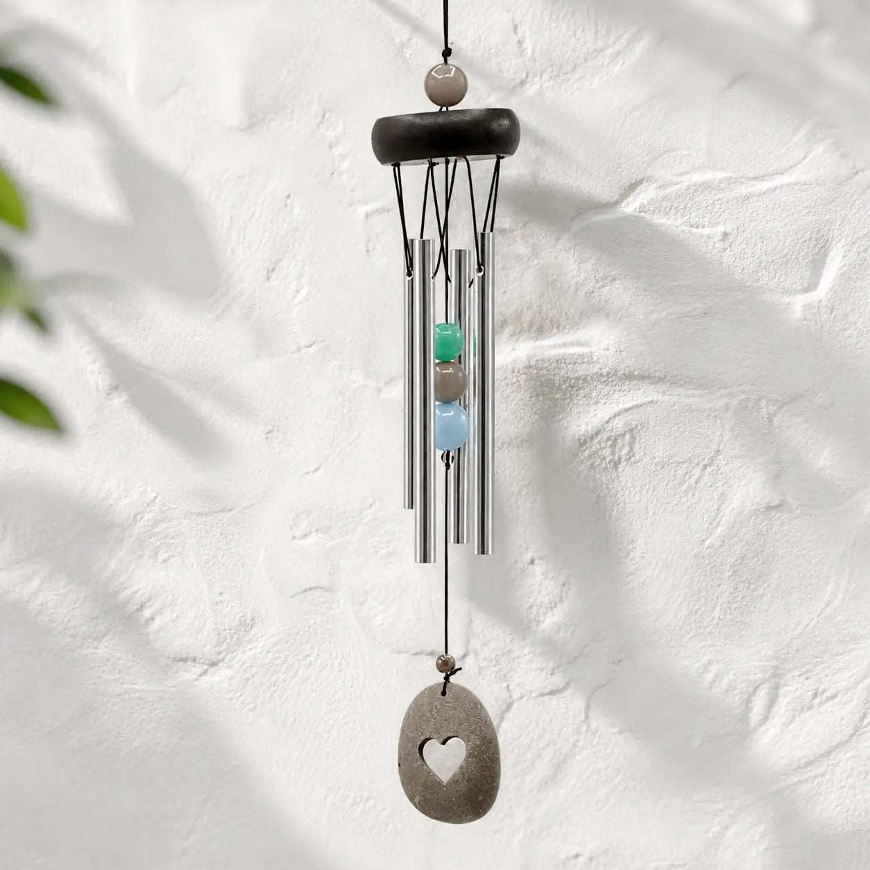 Carillon à vent 4 tubes alu, bois, perles et Coeur