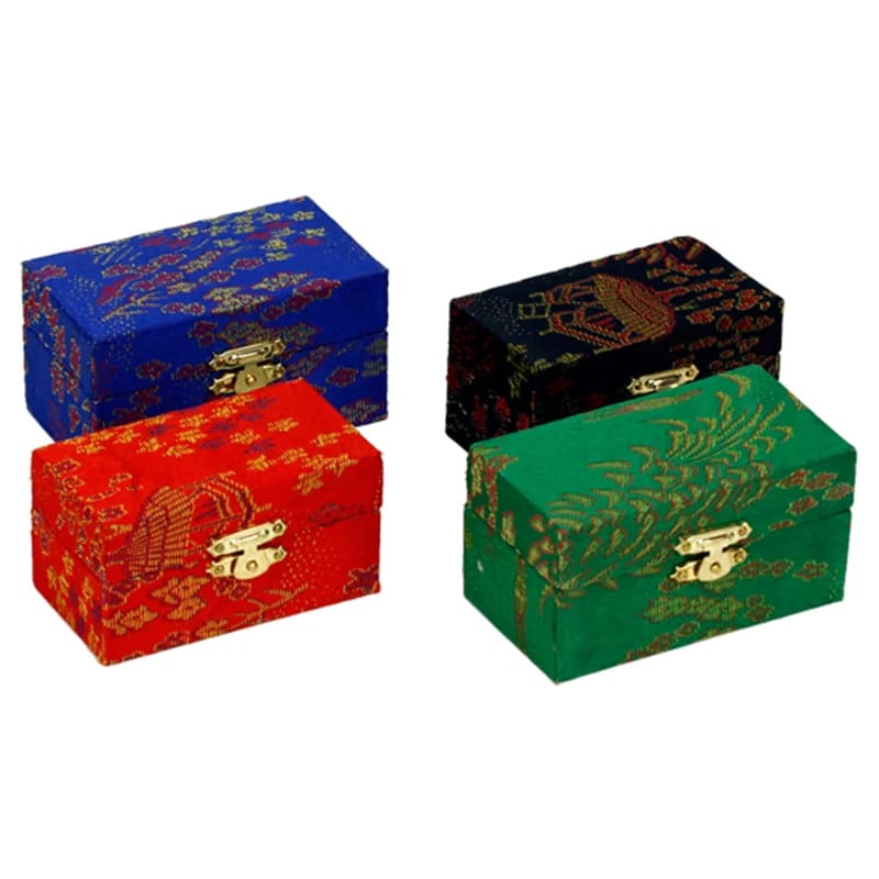 Coffret fermé bleu, rouge, vert et noir pour boules Qi Gong Yin Yang noires