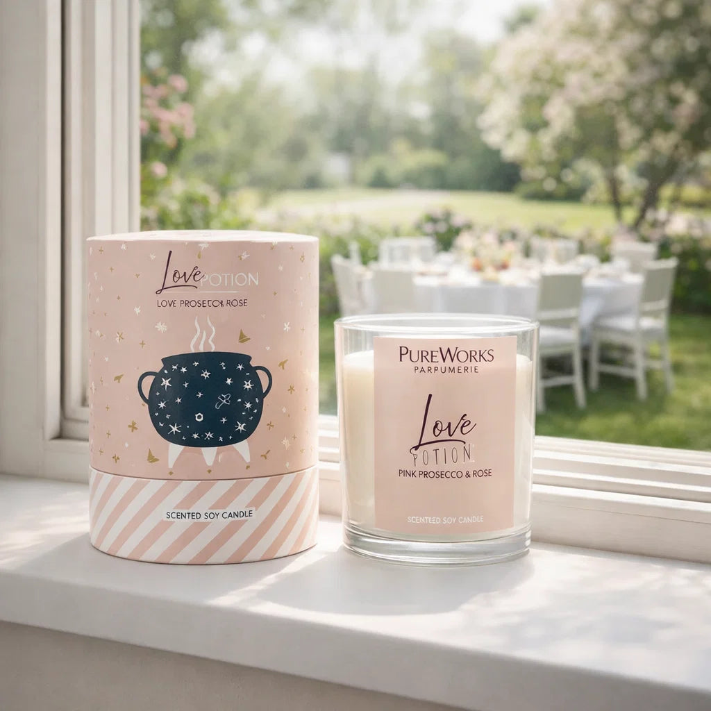Bougie parfumée Philtre d’Amour aux notes de rose dans coffret cadeau bien-être
