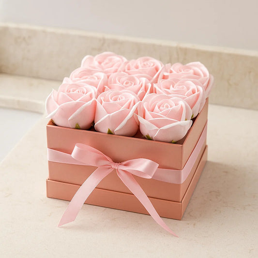 Coffret Boite de Fleurs de Savon - Roses roses