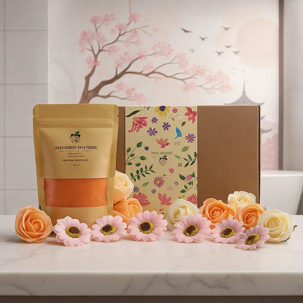 Coffret cadeau Spa rose avec Sels de bain et Fleurs de savon