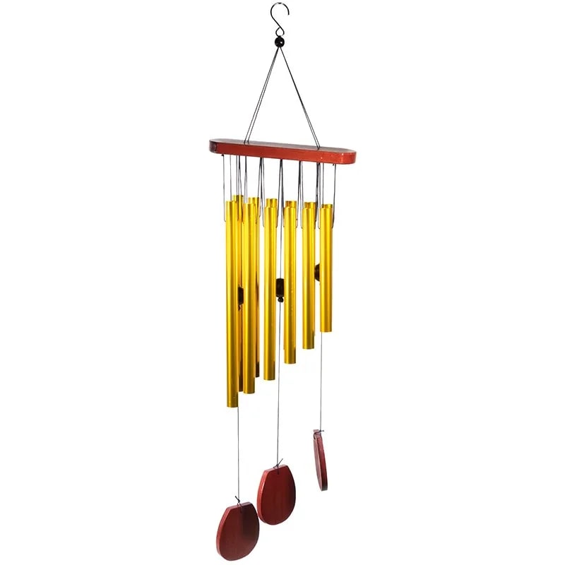 Grand carillon à vent 12 tubes en aluminium et bois, décoration sonore de 70 cm pour jardin et maison