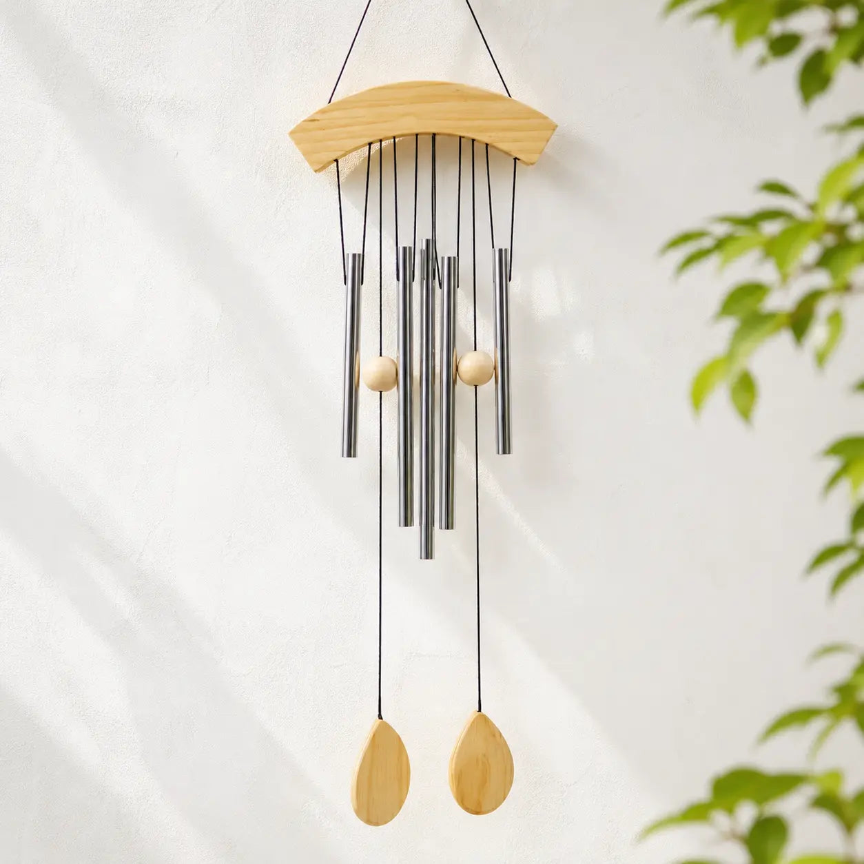 Grand carillon à vent 5 tubes aluminium et bois - 65 cm
