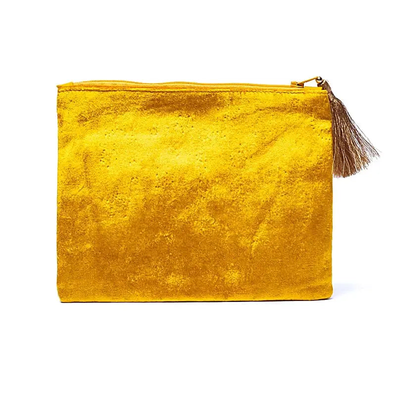 Pochette zippée en velours Jaune | broderie Soleil