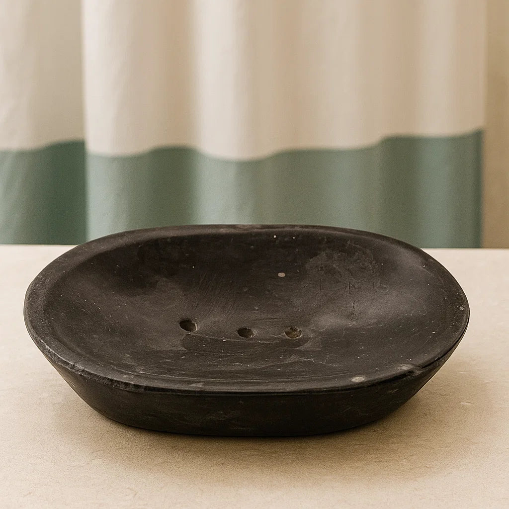 Porte savon ovale classique en marbre noir