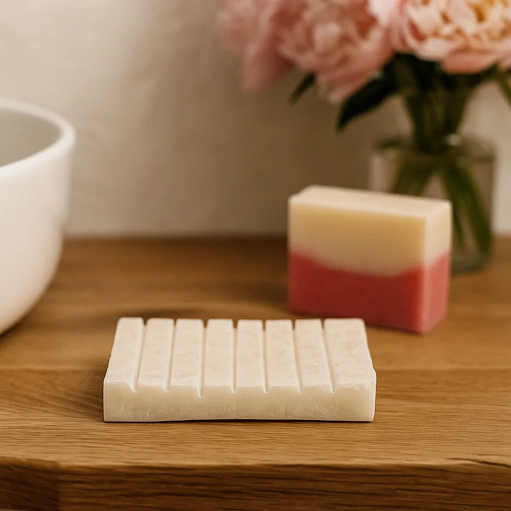 Porte savon strié en Onyx Blanc