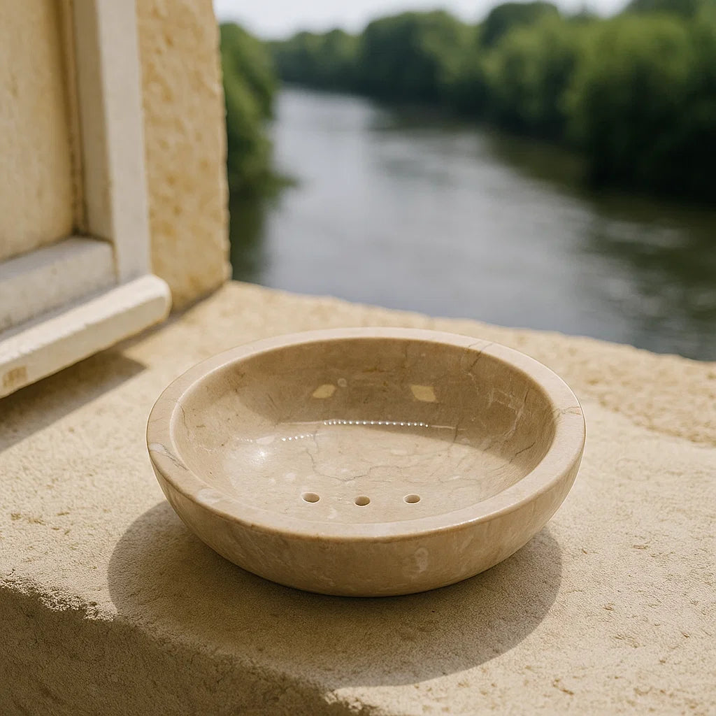 Porte savon plat rond en marbre miel