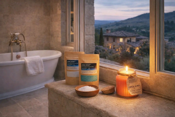 Un coffret cadeau bien-être durable et écologique avec une bougie et des sels de bain