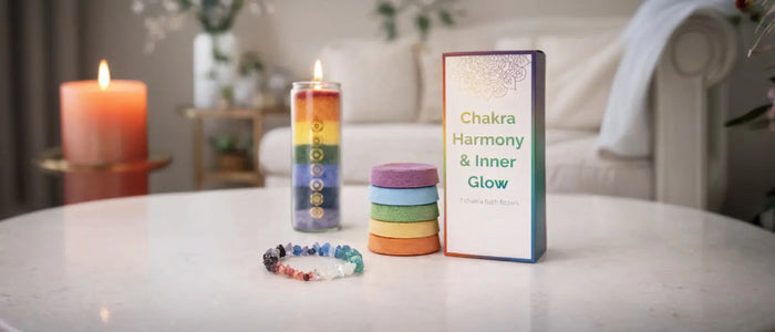 Un coffret cadeau poru femme, sur le thème des 7 chakras énergétiques