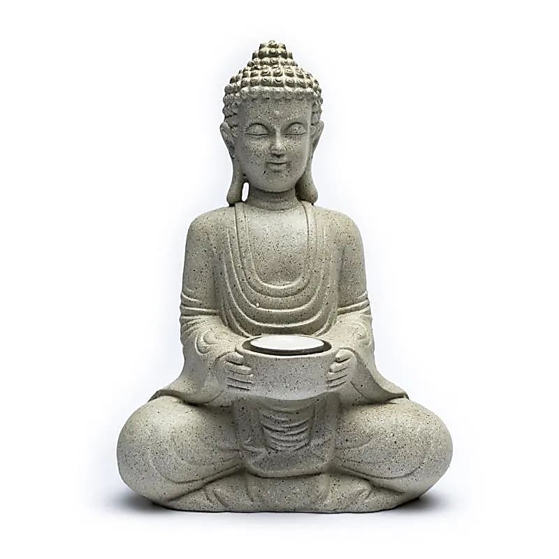 Bouddha méditant gris avec bougeoir – vue 2