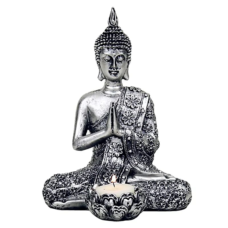 Bouddha argenté avec bougeoir