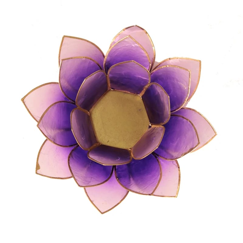 Bougeoirs Lotus - Bords Dorés 13.5 cm - dégradés de violet - vue de dessus