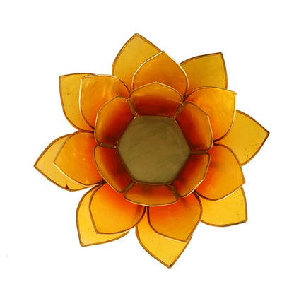 Bougeoirs Lotus - Bords Dorés 13.5 cm - jaune et orange vue de dessus