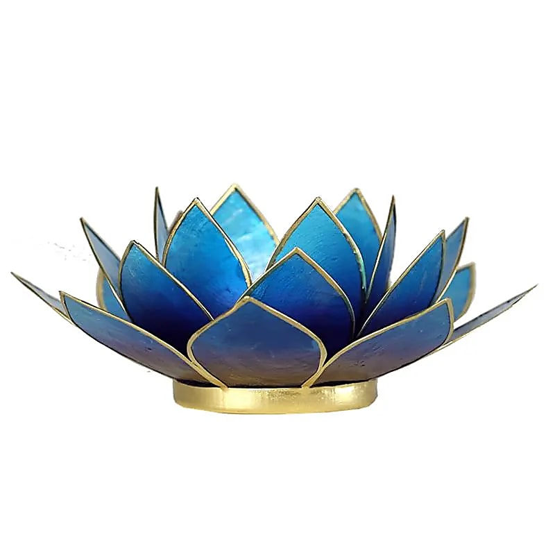 Bougeoirs Lotus - Bords Dorés 13.5 cm - bleu violet