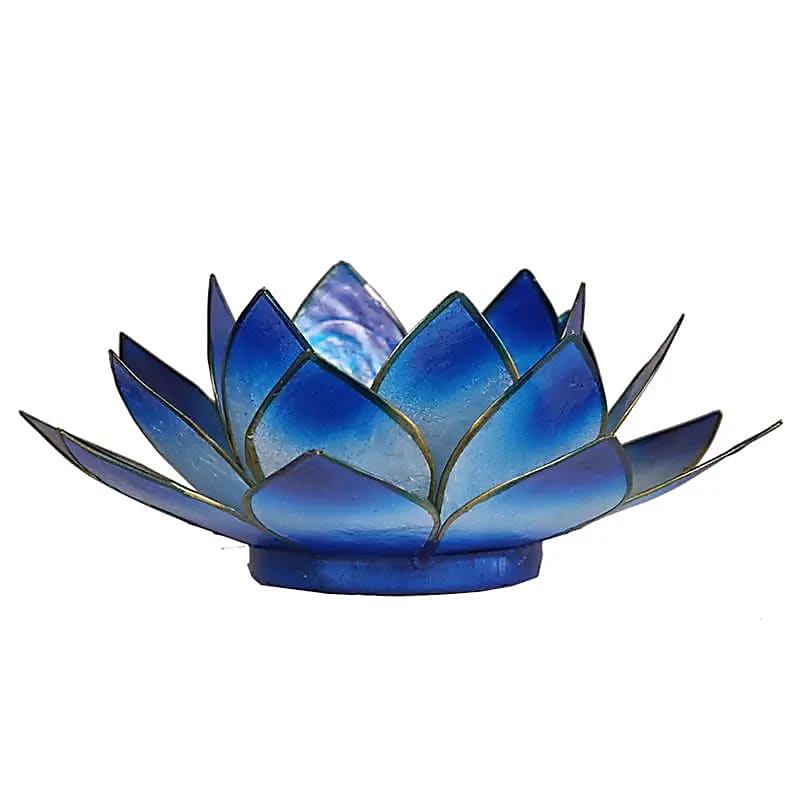 Bougeoirs Lotus - Bords Dorés 13.5 cm - Bleu