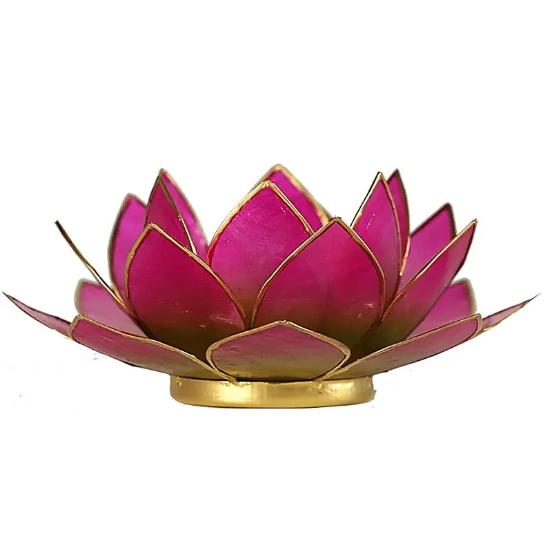 Bougeoirs Lotus - Bords Dorés 13.5 cm -vert et rose